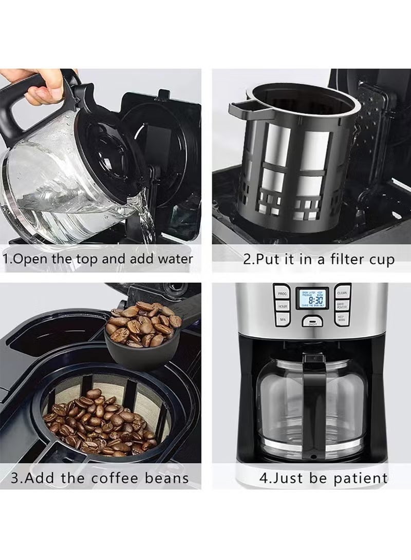 سوكاني ماكينة صنع القهوة/ماكينة القهوة، بقدرة 1086 وات، إبريق زجاجي سعة 15 كوبًا/1.8 لتر، قابلة للبرمجة لمدة 24 ساعة مع آلية إيقاف التنقيط، شاشة LCD SK-506E باللون الأسود - Image 5